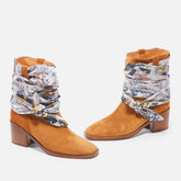 ANKLE BOOTS - TAFI ankle boots, brown & printed scarf || OUTLET - TAFI7WOOCRUM350 - Clergerie Paris - USA