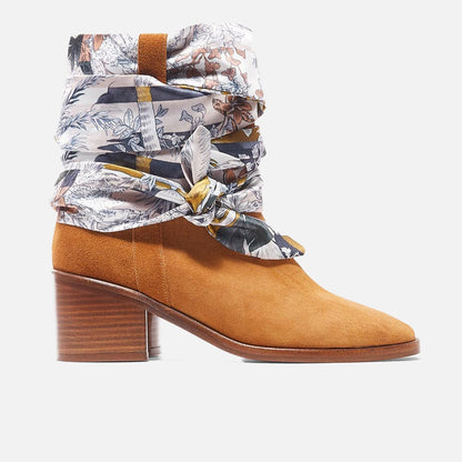 ANKLE BOOTS - TAFI ankle boots, brown &amp; printed scarf || OUTLET - TAFI7WOOCRUM350 - Clergerie Paris - USA