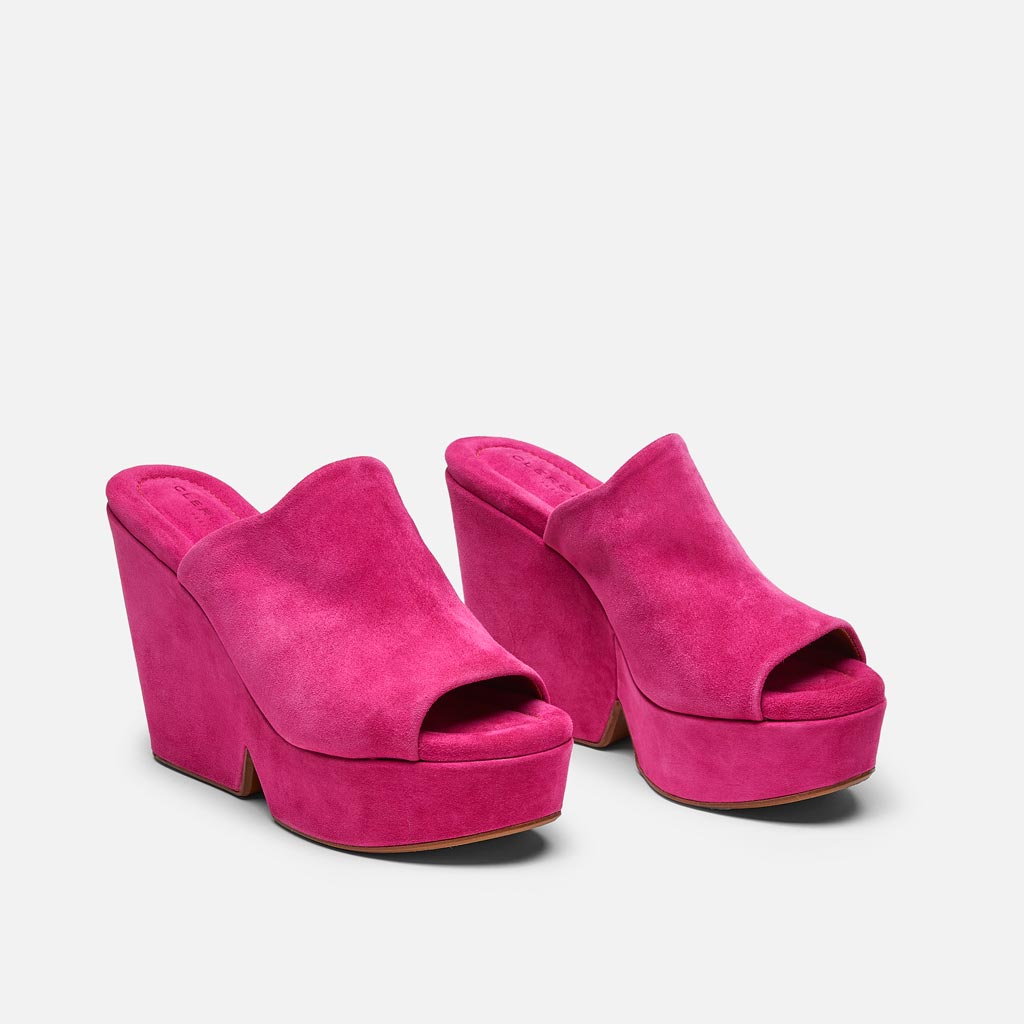 Dolcy Mules, Hibiscus Pink Suede Goatskin