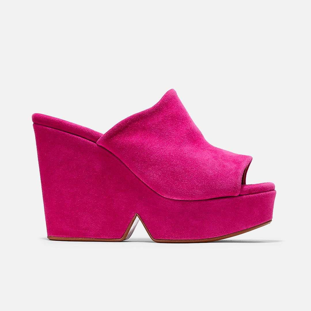Dolcy Mules, Hibiscus Pink Suede Goatskin