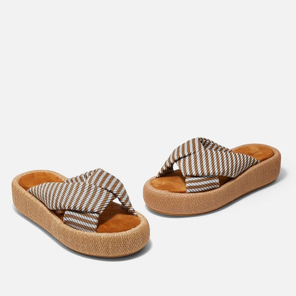 SANDALS - ANDREW MULES, WOOD BROWN FABRIC - 3606063003537 - Clergerie Paris - Europe