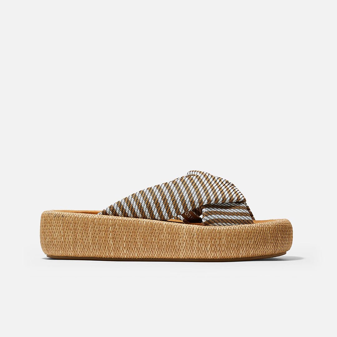 SANDALS - ANDREW MULES, WOOD BROWN FABRIC - 3606063003537 - Clergerie Paris - Europe