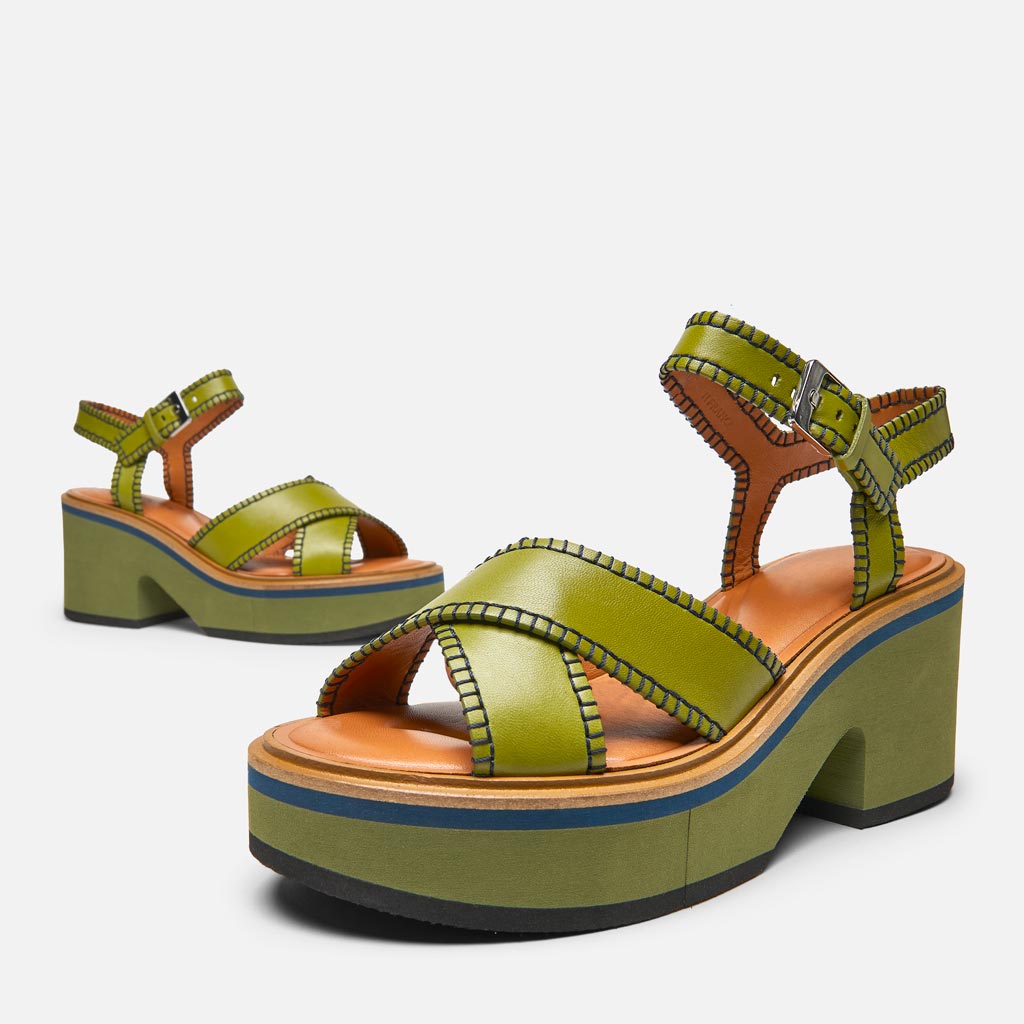 Charline Sandals, Aloe Green Lambskin